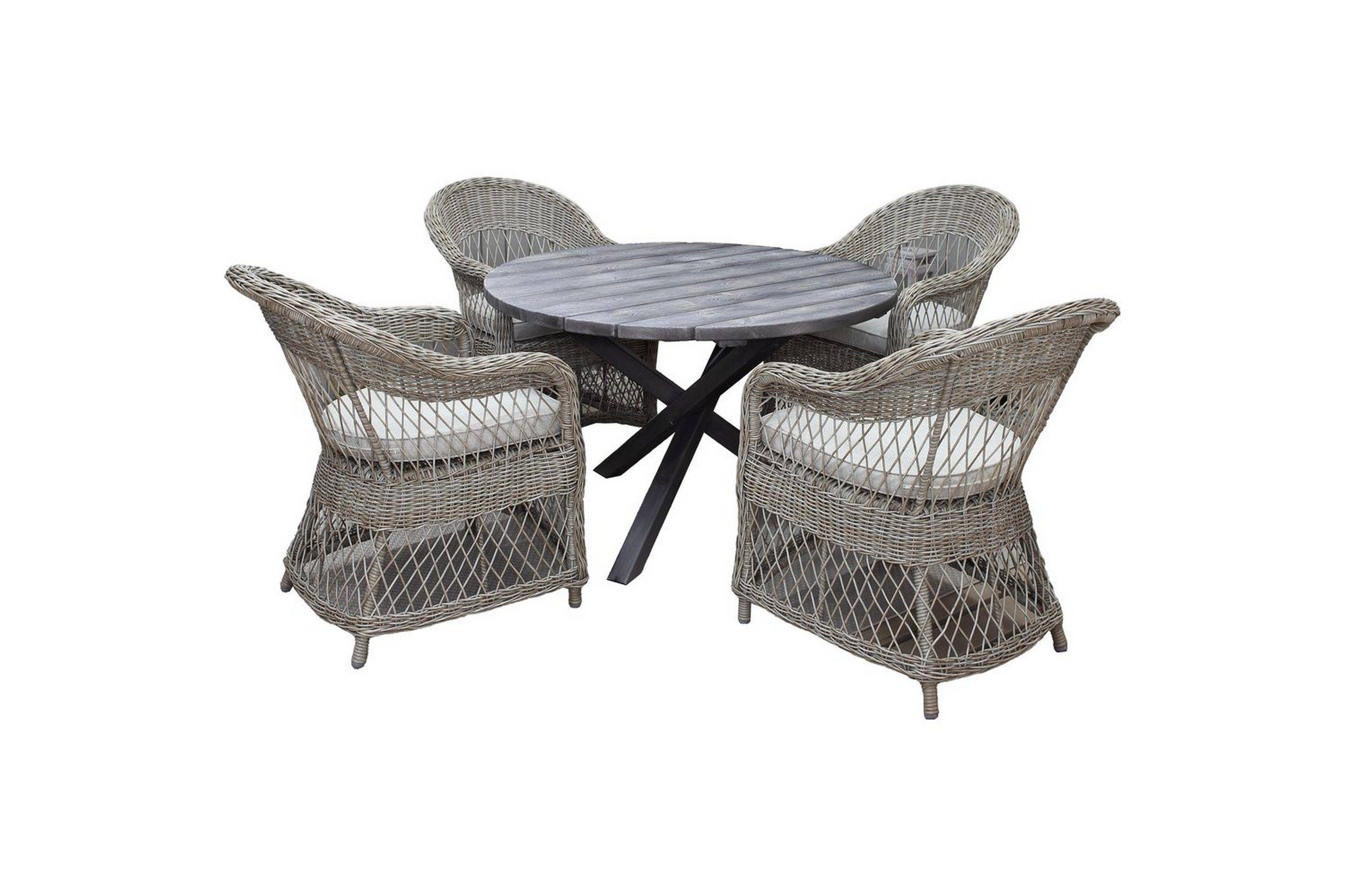 Utomhusmöbelgrupp Ø 112 cm bord & 4 Merida naturell stolar Grå - Cafegrupp cafeset Grå,Natur