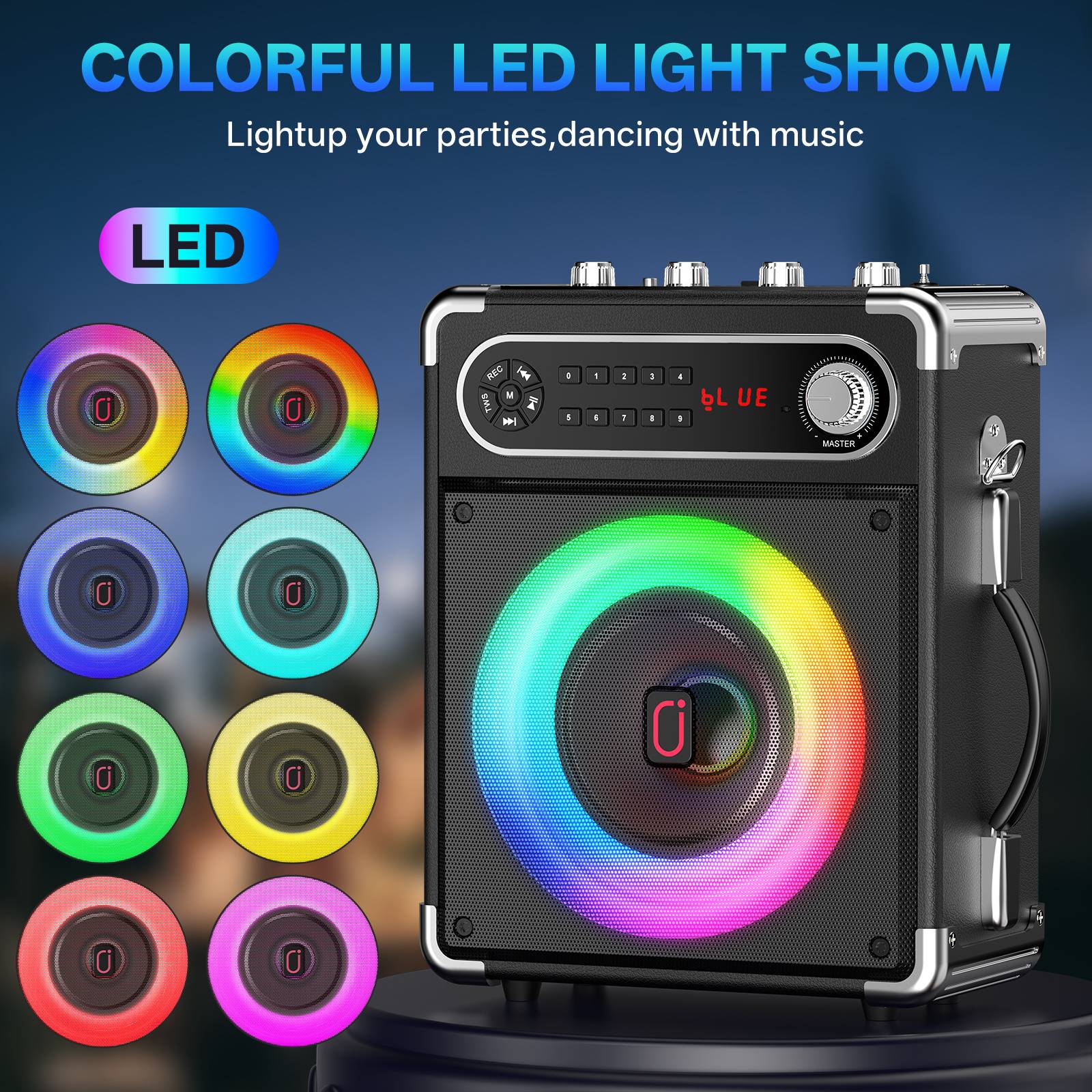 Karaoke Machine with 2UHF Wireless Microphones,Portable Bluetooth Speaker with Bass/Treble Setting,Remote Control and LED Lights