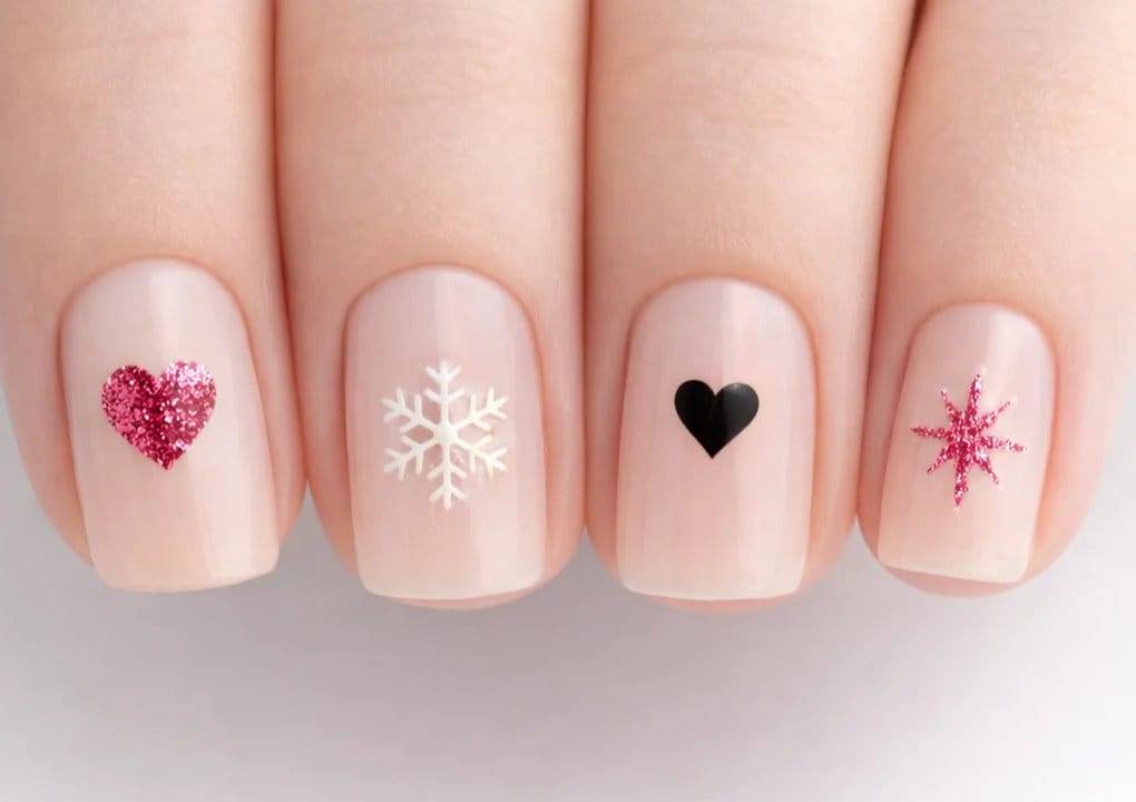 Glitzerherz & Schneeflocken-Nail stickers