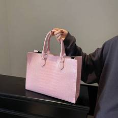 Fashionabla handväska med dragkedja i krokodilstruktur med stor kapacitet, lämplig för dagliga, affärsresor, semester, utomhus, hem, sovsal, unisex-st - Rosa (En-Storlek)