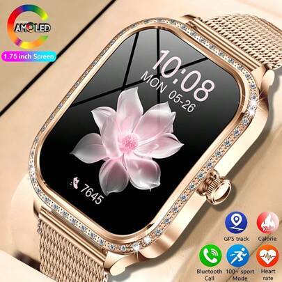 GUHUAVMI Luxury Smart Watch For Women, 1,75 tum (4,45 cm) HD-böjd skärm med Bluetooth-samtal, Custom Face Dial, Information Push, Musik, Multi-Sport M (En-Storlek)