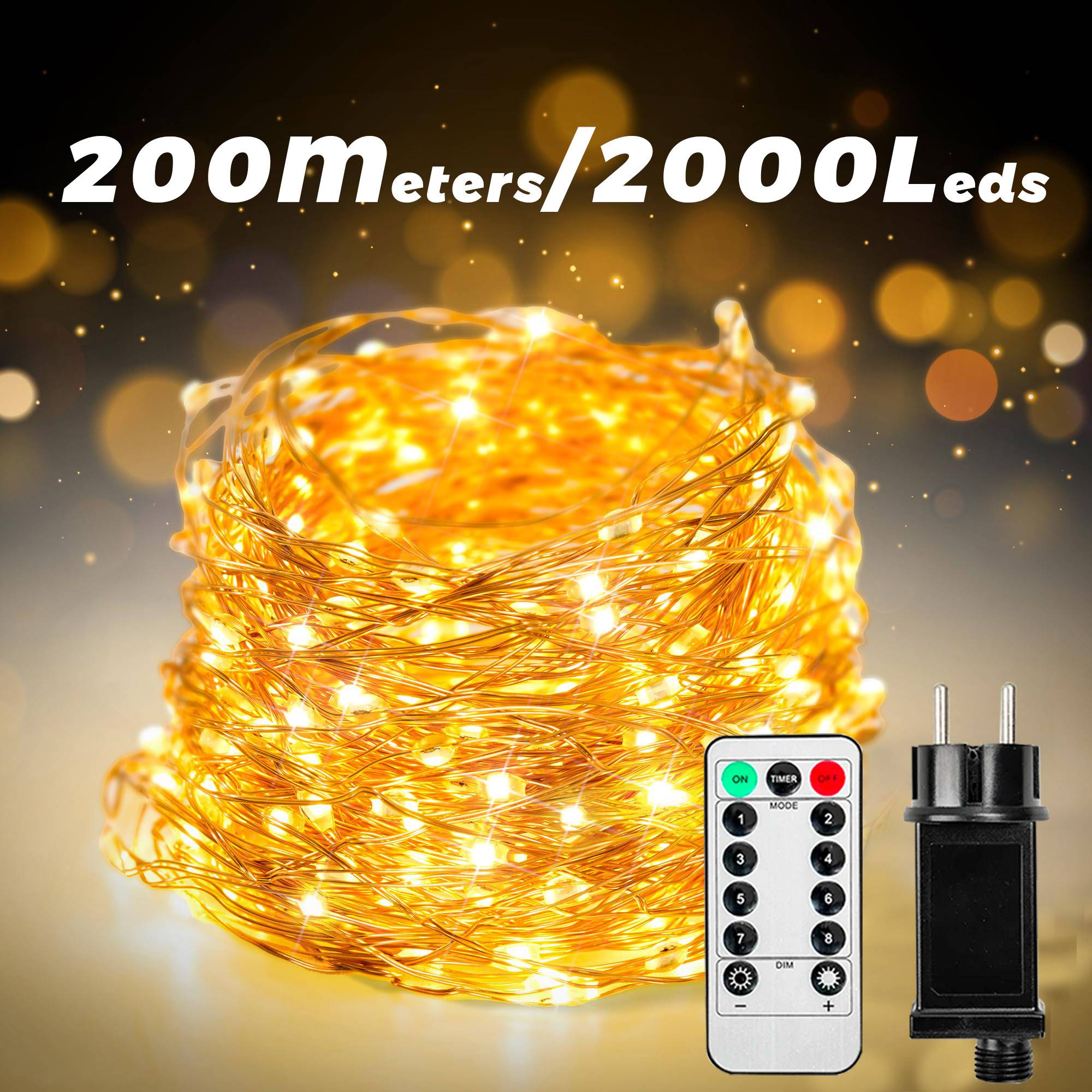 200M 2000LEDs Fairy string Lights Silver Wire  In for Tree Outdoor Christmas Holiday wedding Garden Room Decoration