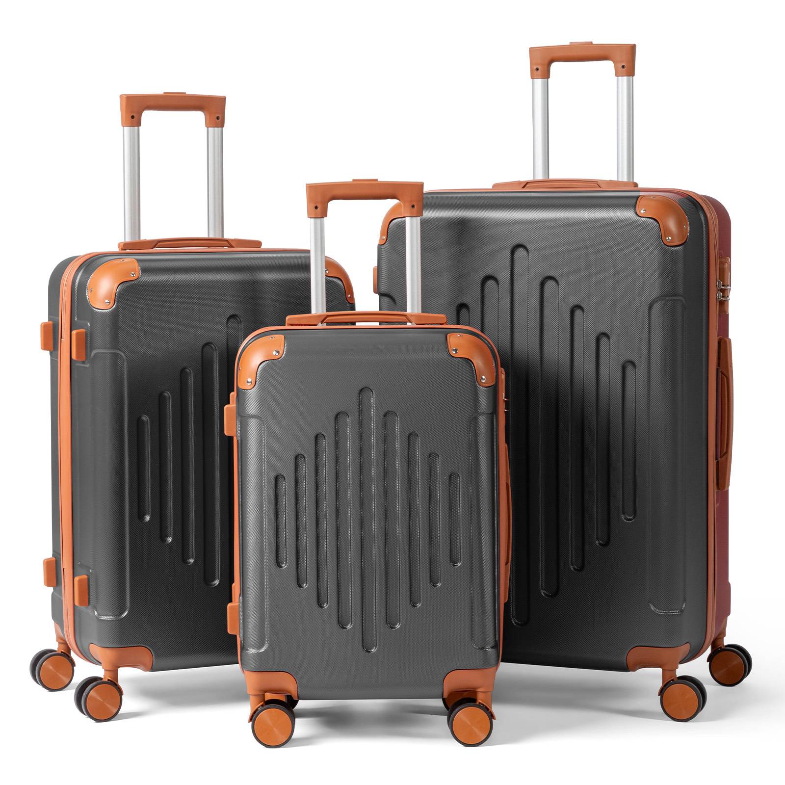 Luggage Sets, Durable Hard Shell 3pcs Set Suitcase With Spinner Wheels, Hardside Lightweight Luggage Set, Large Travel Luggage Set (20" 24" 28"), Dark Purple With Brown