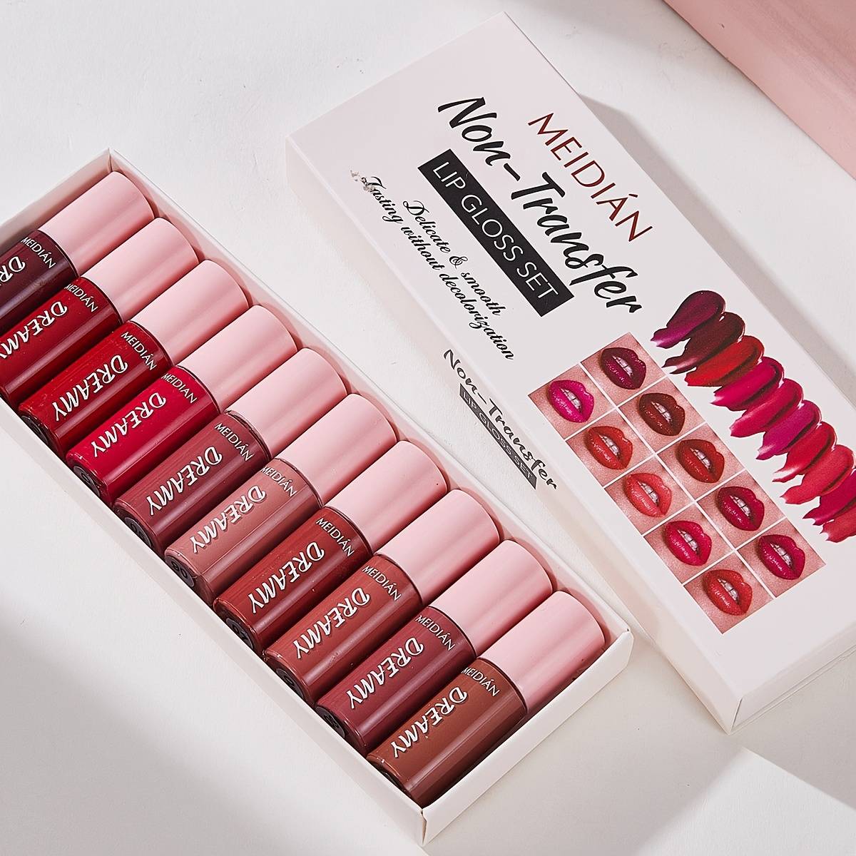 TEMU 10pcs Lipstick Box - Convenient To Use Fine Particle , Moisturizing And Non Stick Cup Lipstick Gloss, Suitable For Types With A Mixed Color Palette For Long-lasting And Scheme Lip Gel