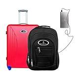 (Cabin resväska + ryggsäcksväska + Powerbank) Vivien Kondor resa smart bagage ABS hårt skal vagn med TSA-lås, Silver Powerbank, Red Cabin Suitcase, Svart ryggsäck väska