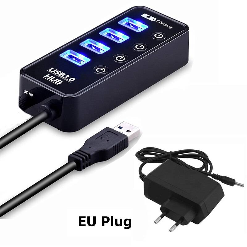 Usb hub 3.0 multi 4 7 port laddare för ipad mac book air pro pc dator bärbara tillbehör med strömadapter usb splitter hab - 4 portar med eu-kontakt