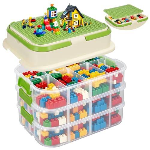 ZgoEC Förvaringslåda för Lego Byggstenar, Stapelbar 4 Nivåer Sorteringslåda | med Avtagbar Bricka och Leksak och Lock för Byggplattor, Förvaringslådor Transparent Plast, Leksakslådor, Små Delar