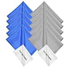 Microfiber Rengöringsduk - 6 x 7"" Blå/Grå Mikrofiberduk med Vit Rengöringsduk - 12-pack Mikrofiberdukar för Glasögon & Kamerlins