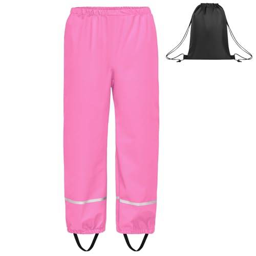 BSBUY Regnbyxor för barn, vattentäta och vindtäta regnbyxor unisex – lätta ofodrade – ventilerande för pojkar och flickor (marinblå, 98–162), rosa, 140-146