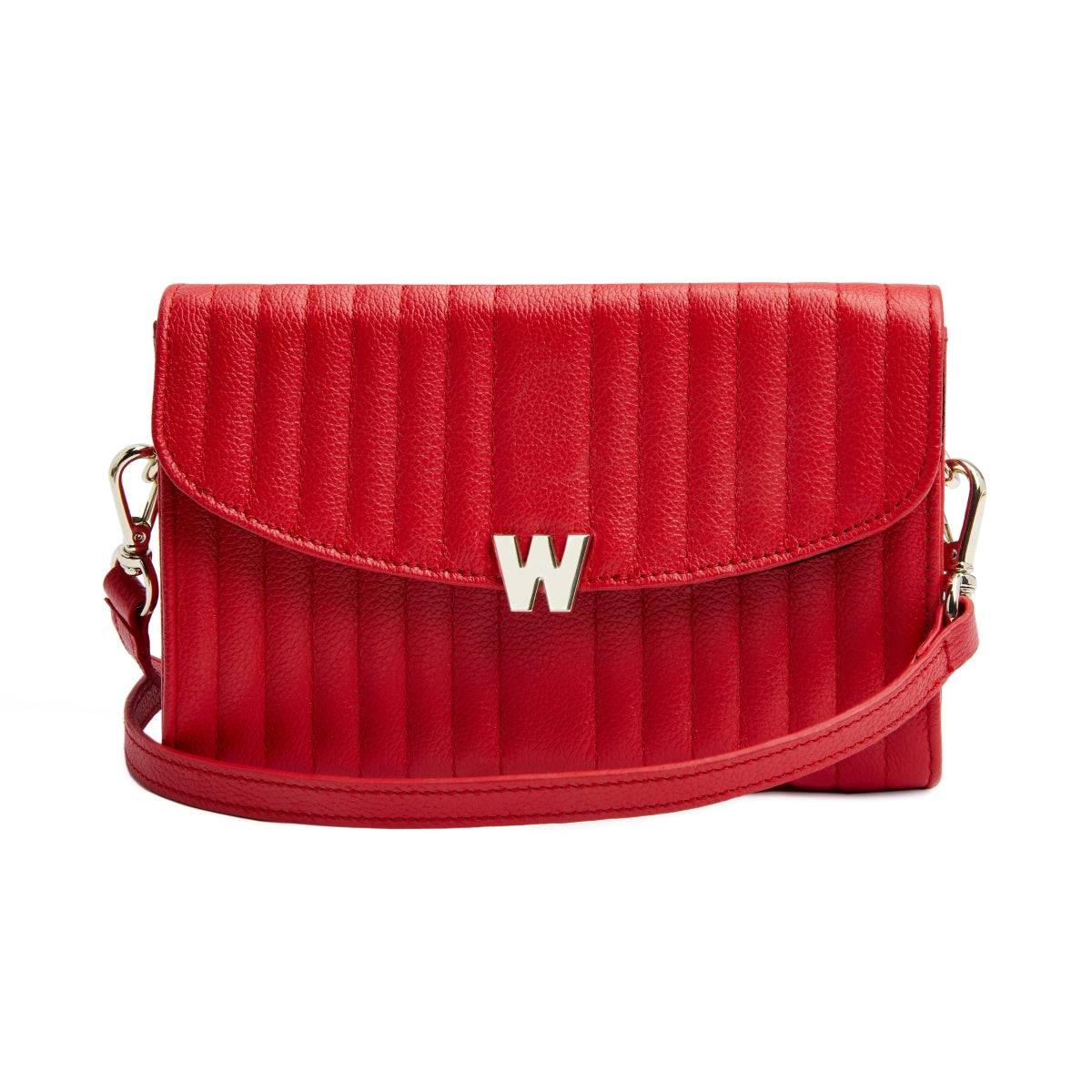 Wolf Mimi Collection Leather Red Crossbody Bag with Wristlet - Red