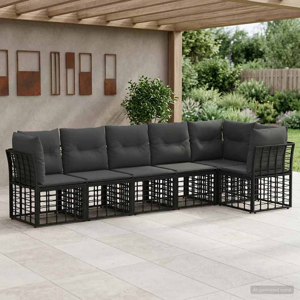 vidaXL Havesofa Sæt 6 stk. Sort polyrattan