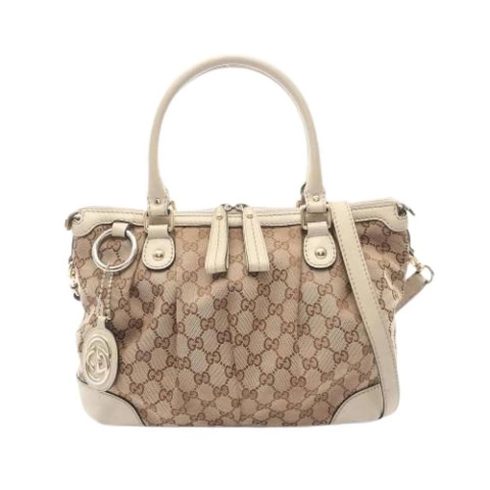 Gucci Vintage Pre-owned Vintage Canvas Håndtaske - Vintage - Dame - Beige - ONE SIZE - Læder