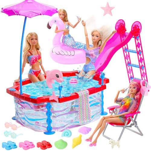 Miunana dockor pool pool dockkläder kläder sjöjungfru baddräkt bikini simring tillbehör simmare lekset docktillbehör för 30 cm dockor