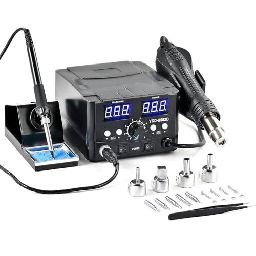 CREWORKS 2-i-1-lödstation 8582D med 750W varmluftspistol, 75W lödkolv, 200-480℃ digital LED-display