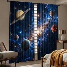 2 st rullgardiner med rymdtema - astronaut- och planetdesign, blå galaxpolyestertyg, transparent, gardinstångsficka för sovrum, vardagsrum, kontorsinr - Multifärgad (41" Bx91" L (105x230 cm),52" Bx84L (132x213cm),42"Bx63"L(107x160cm),24" Bx59" L (60x150 cm))