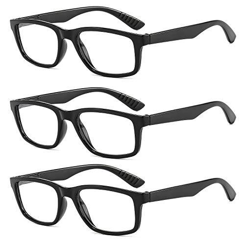 Suertree Blåljusfilter, läsglasögon, 3-pack, dator, spelglasögon, antitrötthet, läshjälp, UV-skydd för män, kvinnor, 3,5 x