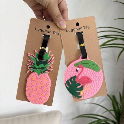 Moderiktig lätt bagagelapp i PU-läder med tryckta minimalistiska och snygga flamingomönster och ananasmönster, lämplig för studenter, kvinnor, män och - Multifärgad (Ananas,Flamingo - Uppgraderad modell,Ananas + Flamingo,Ananas - Uppgraderad modell,Flamingo)