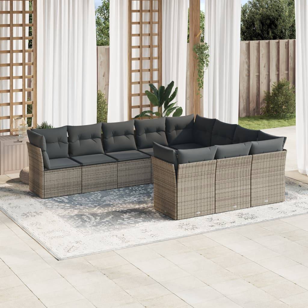 Loungesæt Til Haven 11 Dele Med Hynder Polyrattan - Grå / Uden bord