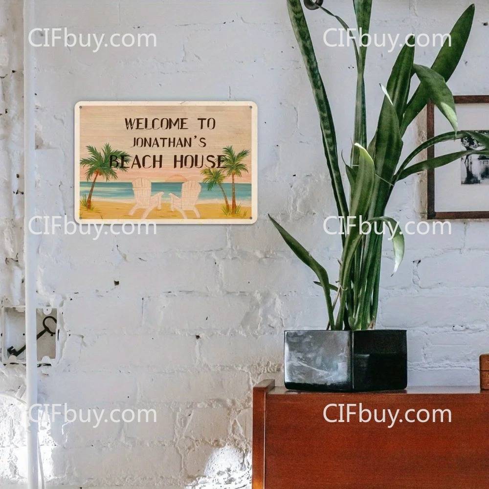 1pc Customizable Embrace Beach House Metal Plaque Vintage Wall Ornament, Gift for Farm Lake House Home Decor (Decor Only)