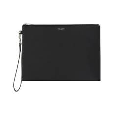 Saint Laurent, Taske, Herre, Sort, ONE SIZE, Læder, Luksus Læder Clutch med Lynlås Lukning