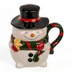 MIK Funshopping julmugg | Högkvalitativ keramisk kopp med juldesign | perfekt för varma och kalla drycker | snögubbe med hatt som lock 300 ml