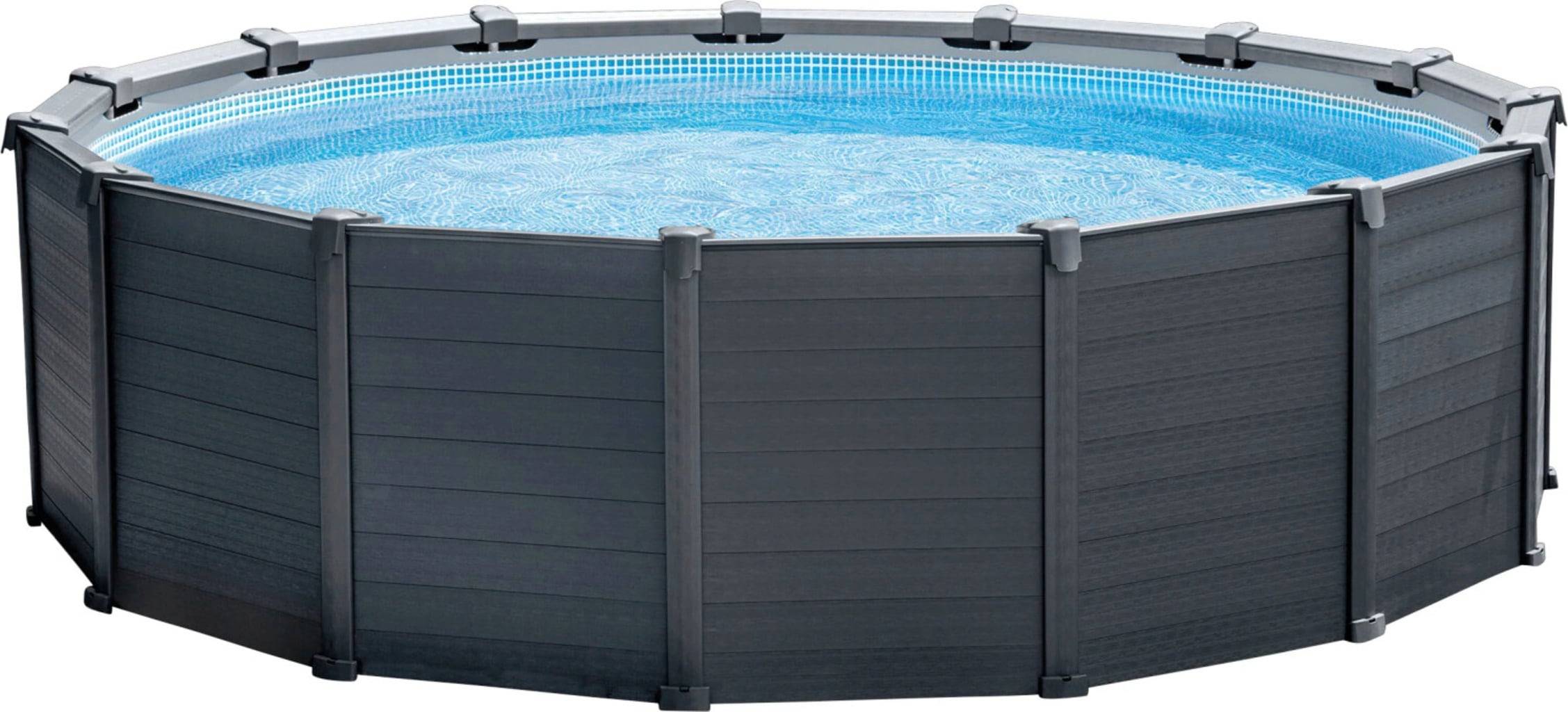 Frame Pool Graphit Ø 478 x 124 cm, Set mit Pool, Sandfilteranlage, Anschlüssen, Sicherheitsleiter, Abdeck- und Bodenschutzplane
