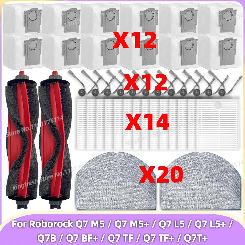 Passar Roborock Q7 M5 / Q7 M5+ / Q7 L5 / Q7 L5+ / Q7 TF / Q7 TF+ / Q7B/ Q7 BF+/ Q7T+ Plus Delar Huvudborste Filter Moppduk Påse