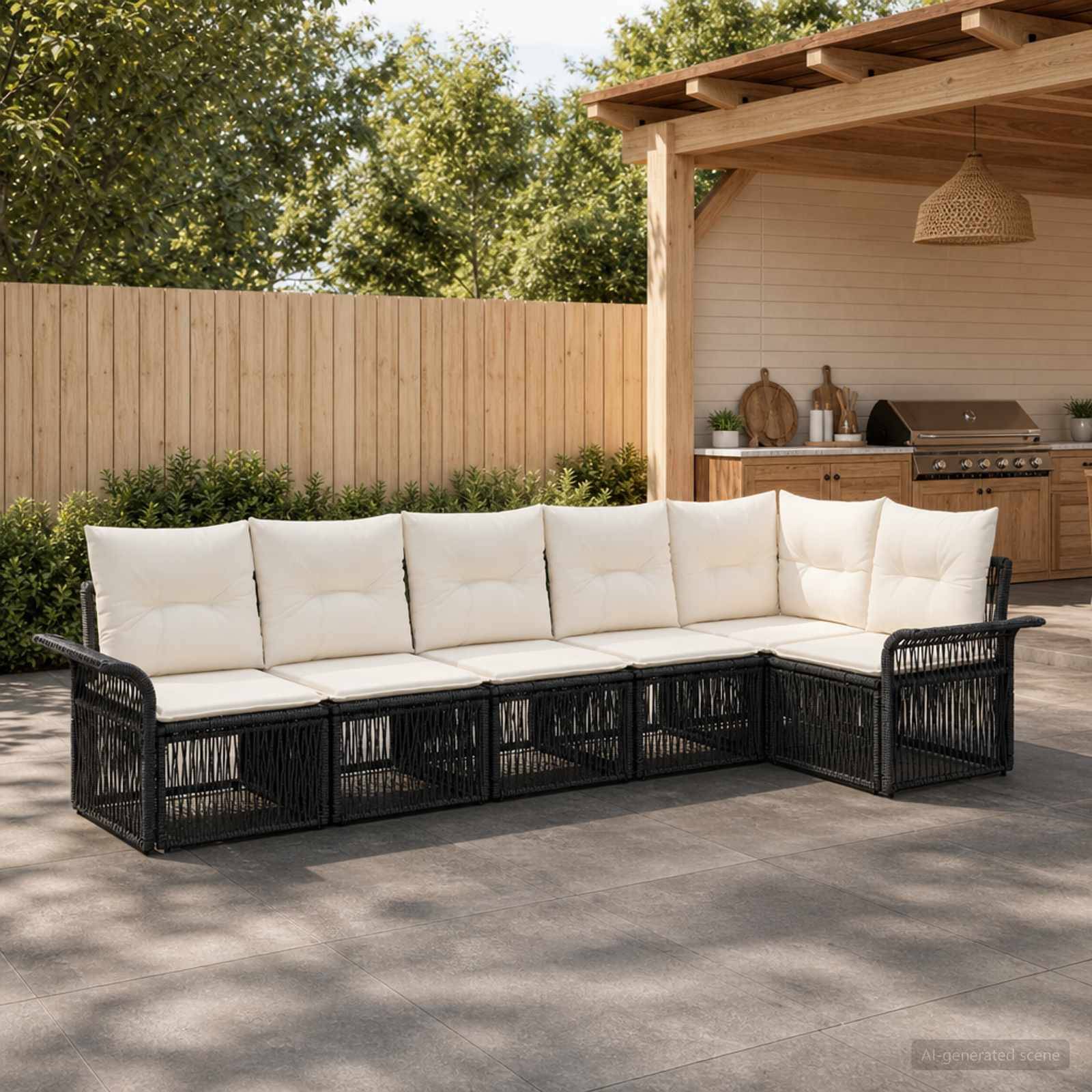 vidaXL Havesofa Sæt 6 stk. Sort polyrattan