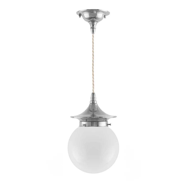 Loftlampe - Dahlberg Sladdpendel 80 Nikkel, Kugleskærm