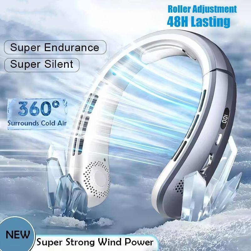 2026 Ny 8000mAh Bärbar Hängande Halsfläkt Bladlös Halsbandfläkt Digital Display Effekt Luftkylare USB Uppladdningsbar Elektrisk Fläkt grå färg