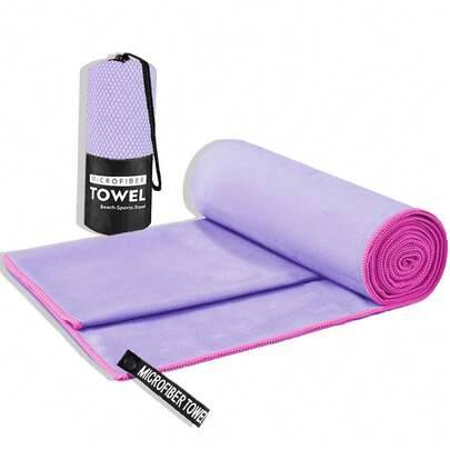 1 st/2 st dubbelsidig sport handduk i mjuk mikrofiber, snabbtorkande, lila, absorberande och fukttransporterande, för yoga, simning, vandring, resor, - Dammlila (L,XL,XXL,80x130 cm,XXXL(80X180cm),50x110 cm,2st (40x80cm))