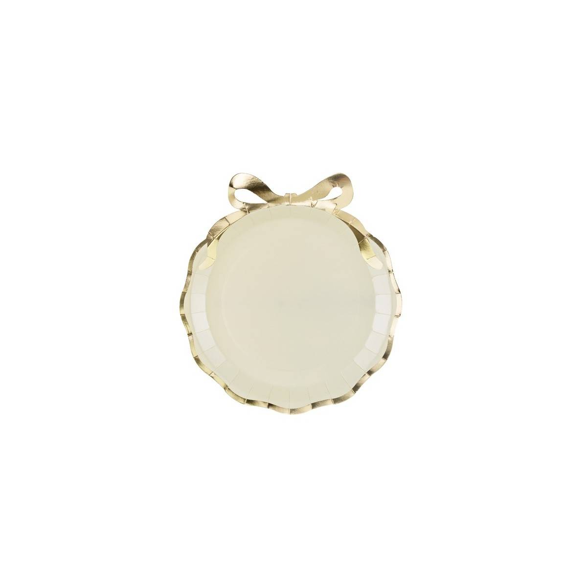 6 stk. Paptallerkner beige med guldfarvet sløjfe 24x26,8 cm.