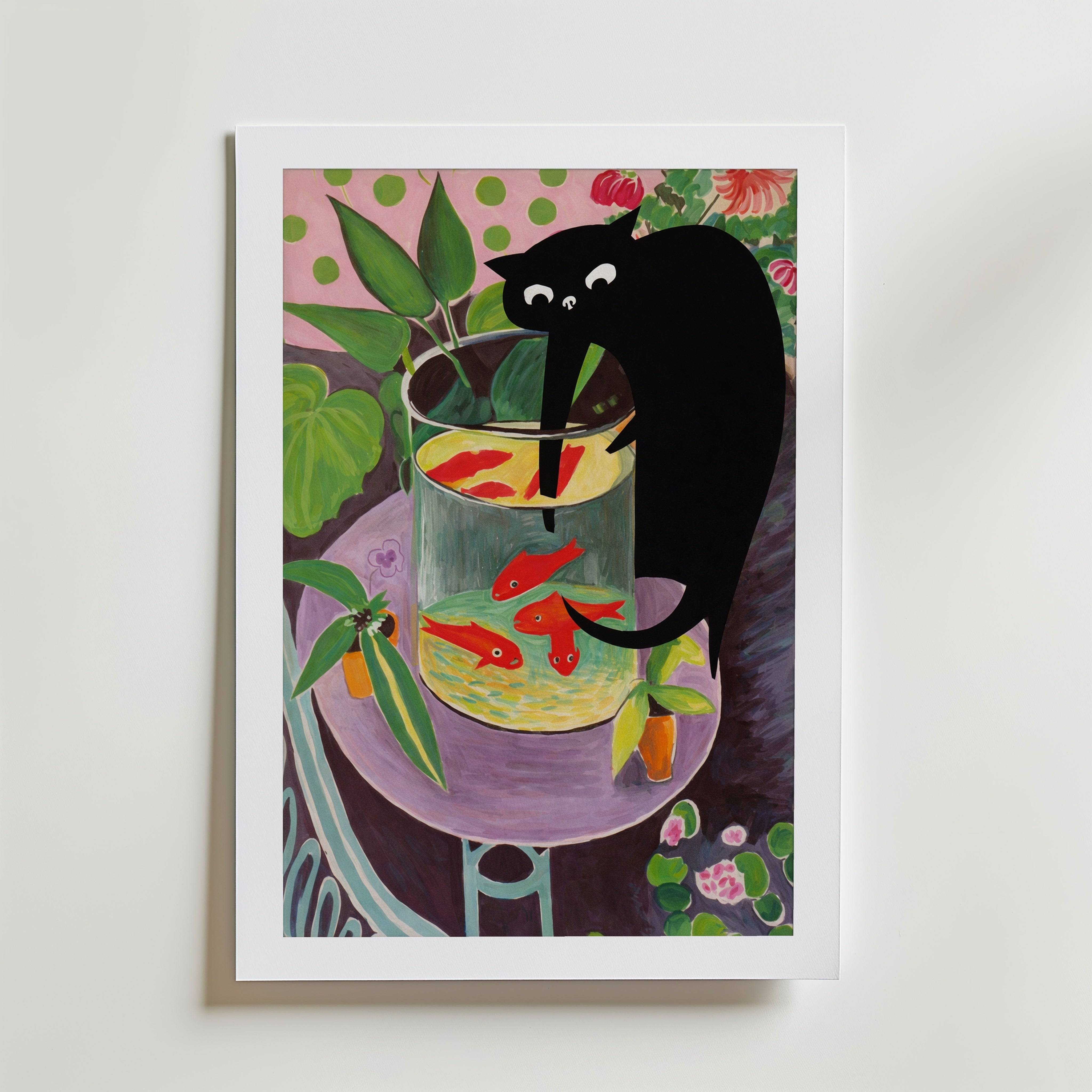Curious Paws Aquarium Poster - Fine Art Poster 70x100 cm Med passepartout