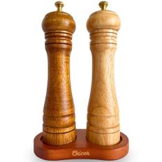 Chicer Pepper Manual Oak Golden Leave the Table Set of 2 Mill, Wooden, [Saucer Included] Stylish, Luxury, Wood, Knob, S/P Engraved, Doesn't Messed, (8