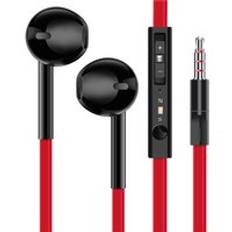3.5mm trådbundna hörlurar med mikrofon hörlurar för apple iphone 8 7 12 plus x xs max xr ipod huawei xiaomi trådbundna hörlurar - Platt tråd röd
