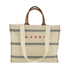 Marni, Tasker , Herre, Beige, ONE SIZE, Bomuld, Elegant Broderet Logo Canvas Tote Taske