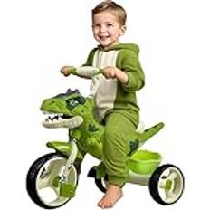 Green,BESTXH Kids Tricycle for Toddlers-Animal Styling, Big Wheel Kids Trike, Kids Trike with Inflatable-Free Rubber Tires, Storage Basket, Music, Lights for Boys & Girls