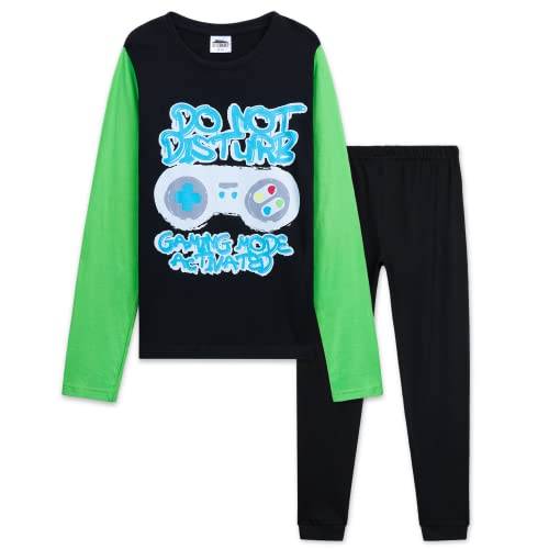 CityComfort Pyjamas Pojke, Bekväm Långärmad Hemkläder Set, Svart/grön, 15 anni