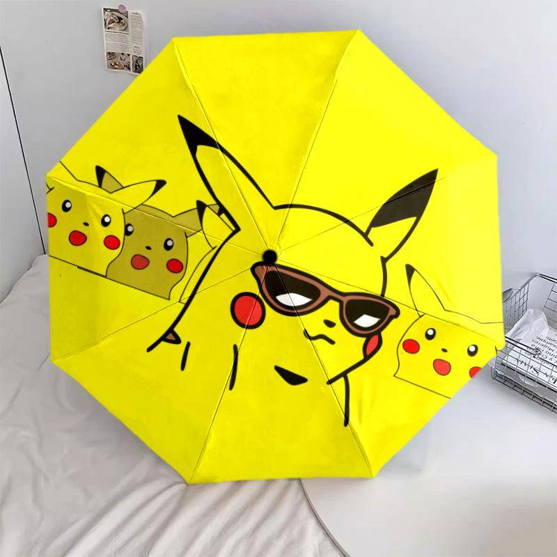 Glad Pikachu-mönster, automatiskt hopfällbart paraply, bärbar och hopfällbar design, 8 revben, en jul- eller födelsedagspresent.
