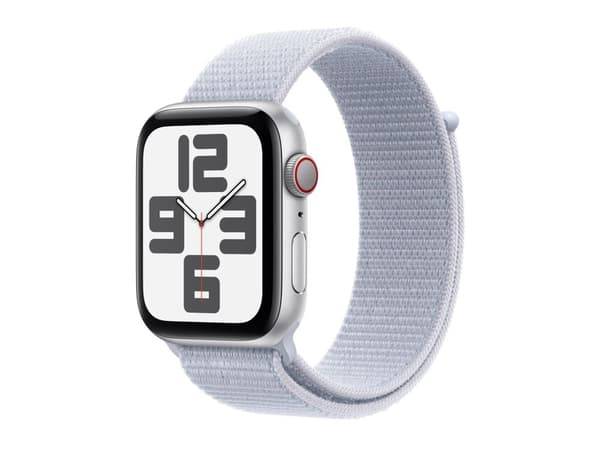 Apple Watch SE (GPS + Cellular) - 2a generation - 44 mm - silveraluminium - smart klocka med sportögla - mjukt nylon i dubbla lager - blå moln - ha...