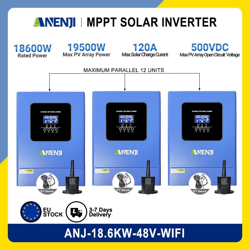 ANENJI Three Phase 18.6KW  Hybrid Solar Inverter  48V 220/380VAC   6.2KW 48V  single-phase Pure Sine Wave Parallel Inverter 120A Solar Charger PV 60-500VDC with CT