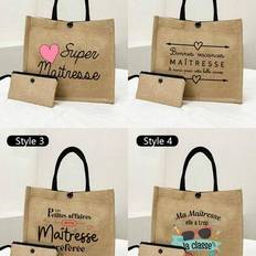 "Maitresse On Vacation - Do Not Disturb" Mönster Dam Tote & Necessär Set, Polyester, Ofodrad, Rymlig, Handtvättbar - Perfekt för läraruppskattning, re - Kaki (Stil 1,Stil 2,Stil 3,Stil 4)