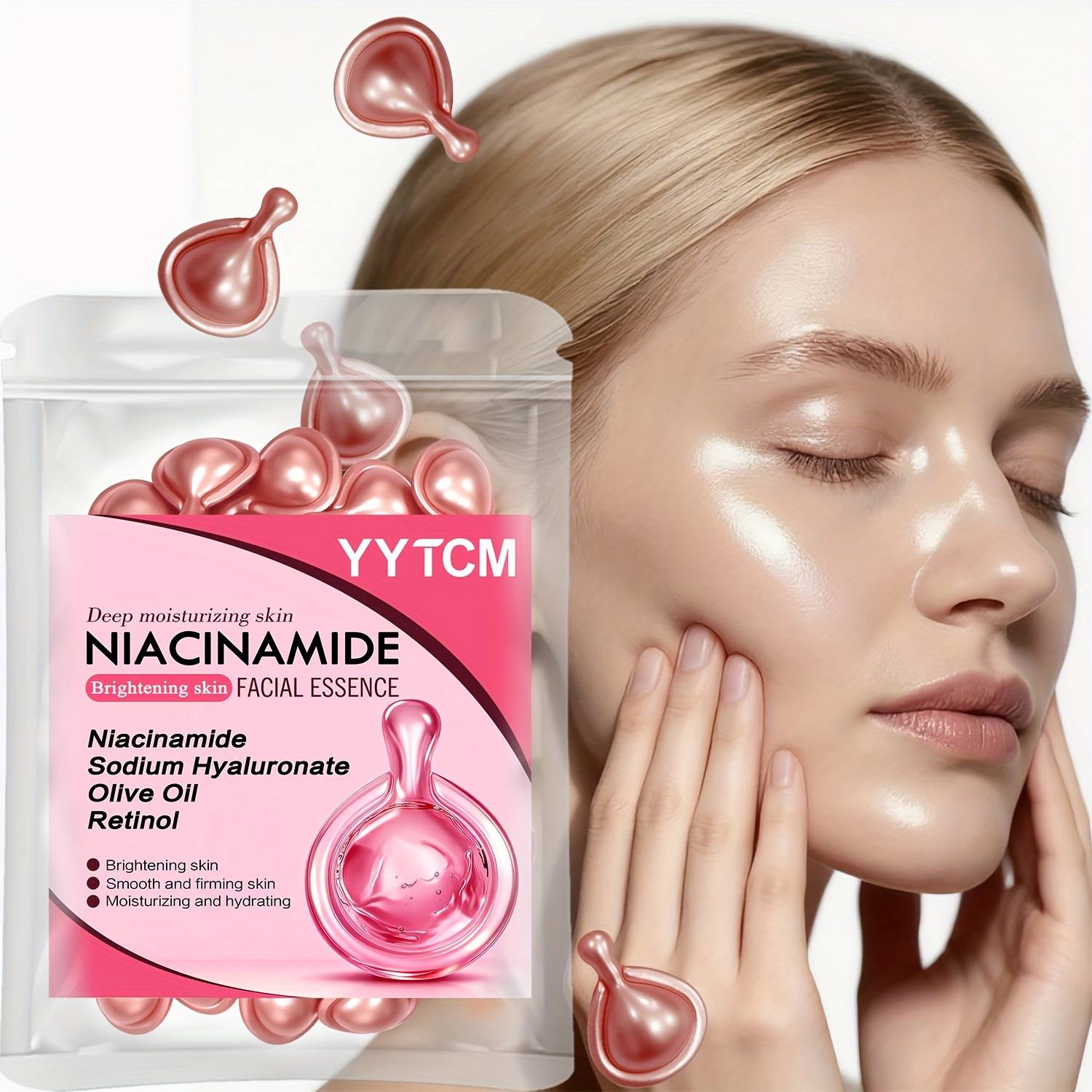 Niacinamide Facial Essence Capsules, Containing Retinol, Olive Fruit Oil, Gardenia Extract, Brighten Skin Tone, Moisturize and Hydrate, Smooth and Refine Skin (0.5Gx30 Capsules)/Bag-1 Bag