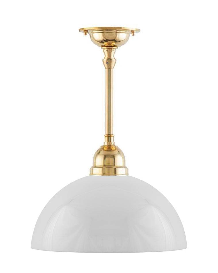 Loftslampe - Byström pendel 60 messing, hvid halvkugle - 20 cm