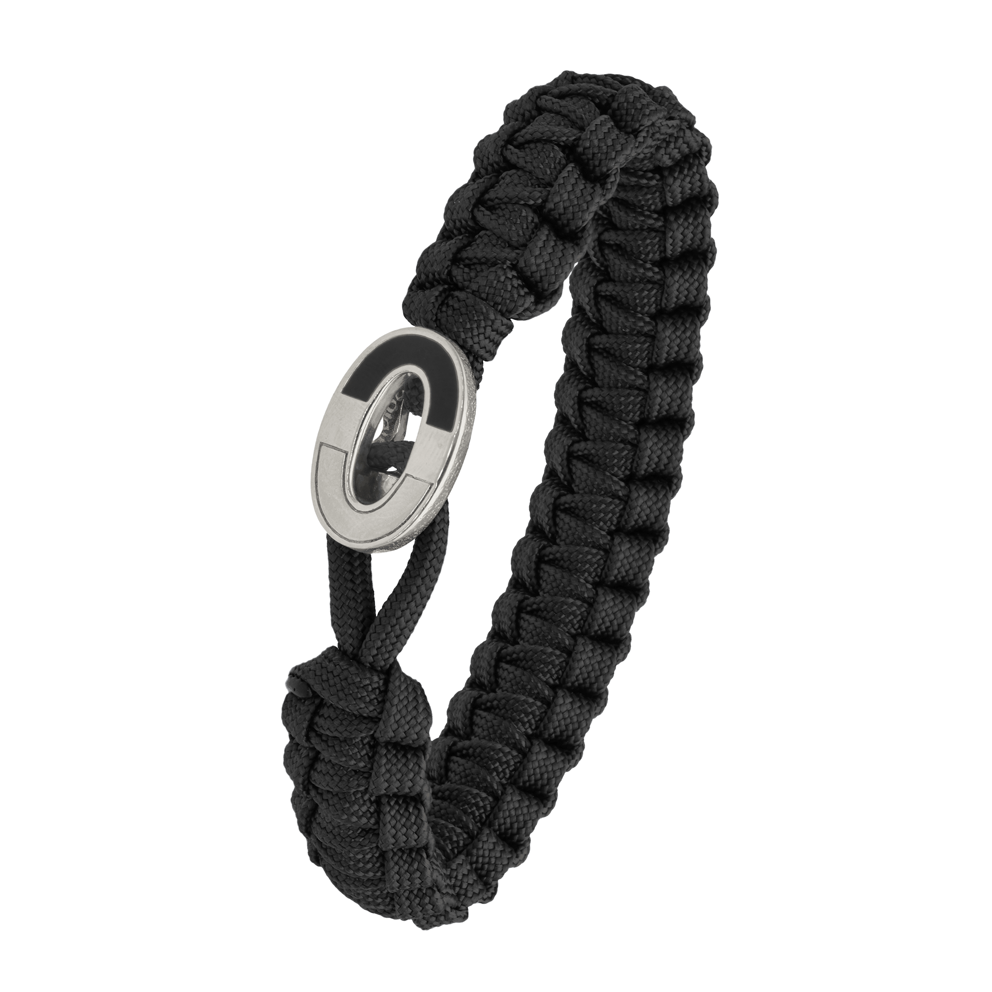 FSTS Bracelet Black with Dark Bright Sterling Silver Lock - Svart, Silverfärg (200 mm)