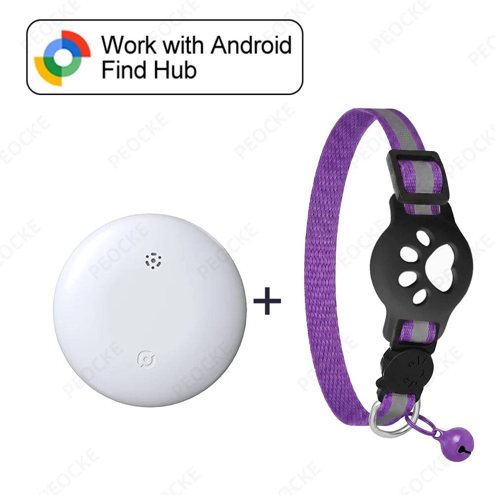 Google Find Hub Smart Location Tag for Android — Pet Collar, Keys & Bags - Tag with Purp Collar / China Mainland