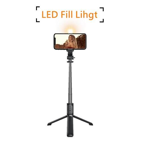 Roreta uppgradera trådlös bluetooth selfie stick hopfällbar mini stativ expanderbar monopod med slutare fjärrkontroll för ios / android - Uppgradera med ljus