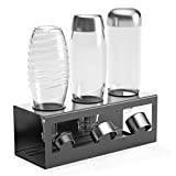 HOMMAND Flaskhållare För SodaStream, För 3 Flaskor Dränering, Droppställ Flaskor, Inklusive Silikonskyddsringar, Avtappningskärl Och Lockhållare, Svart