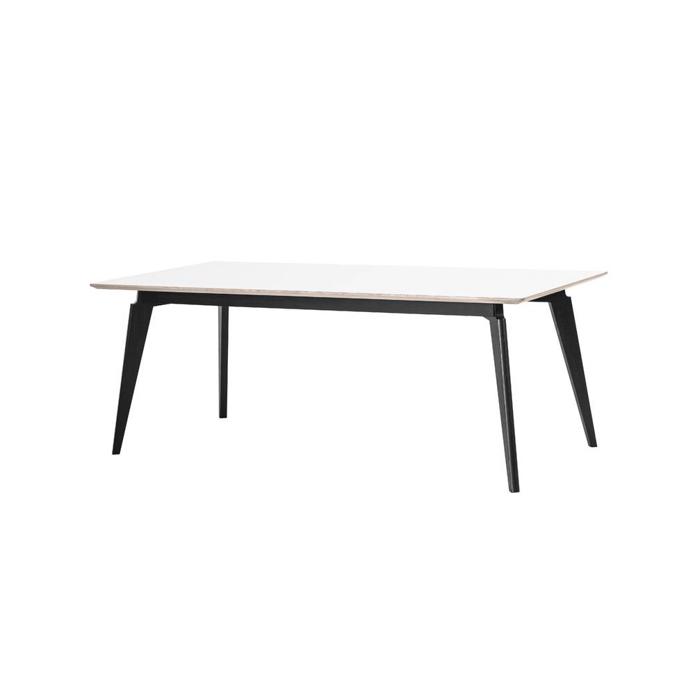 Matbord 200x95 vit laminatskiva, vitoljad ek kant, svarta ben