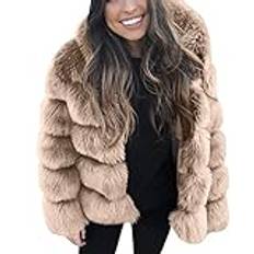 TDEOK pälsjacka dam, fuskpäls, vinterjacka, fuskpäls, kofta, kappa, stora storlekar, pälskappa, elegant plyschjacka, fuskpäls, övergångsjacka, quiltad jacka, fuskpälsjacka, plyschjacka, kaki, S